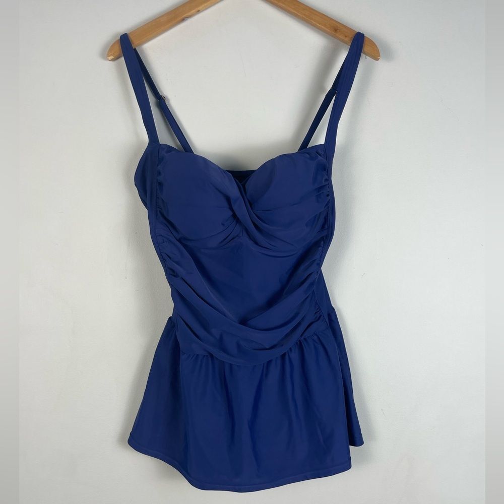 Shore Shapes Size 14 Navy Swim Dress One Piece‎ Swimsuit NEW Tummy Control